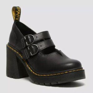 Dr. Martens Eviee Heeled Shoes in Black Sendal Leather Women's Size 6